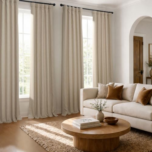 Image of HPD Half Price Drapes - Faux Linen Curtains for Living Room (1 Panel) - 50W X 84L - Textured Room Darkening Curtains for Bedroom 84 Inches Long - Drapes for Home Decor, Thatched Tan