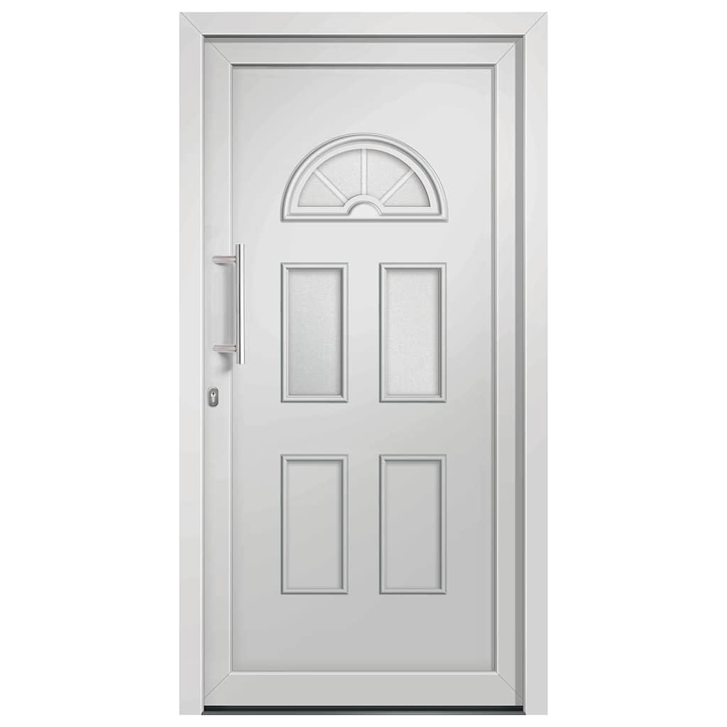Drzwi wejściowe białe 98 x 198 cm z 5-punktową blokadą, izolacja cieplna i izolacja akustyczna, rama PCW z progiem aluminiowym, łącznie z zestawem uchwytów, cylinder profilowy