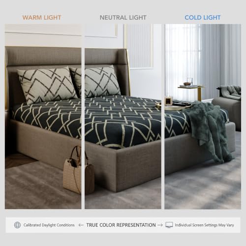 Image of Stoa Paris 100% Cotton King Size Fitted Bedsheet with 2 Pillow Covers, 180TC Printed Bedding Set, All-Season Comfort, Soft & Lightweight, Home Decor, Urbanscape - Slate Lattice (182cmx198cm+30cm)