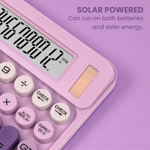 Image of CandyPop Calculator - Dual Power Solar & Battery with Retro Two-Tier Desktop Design & Large Candy Buttons 12-Digit LCD Display (Blue)