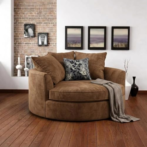Image of SOFALIZE - Modern Barrel Accent with Pillows Round Sofa Modern Combines Contemporary Design Oversize Arm Chair Cozy Club Chair for Bedroom, Living Room, Lounge, Hotel & Office Hallways Sofa (Ten)