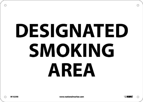 NMC M102RB No Smoking Sign, "DESIGNATED SMOKING AREA", 14" Width x 10" Height, Rigid Plastic, Black On White