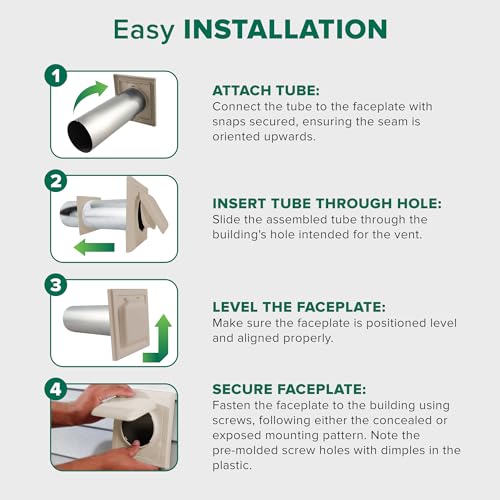 Image of NO-PEST VENT Dual Door Dryer Vent Cover 4 Inch Outdoor, Made in USA, Highest UV-Resistant Plastic, No Lint-Collecting Screen (Tan, 4 inch Plastic Vent With Duct Tube)