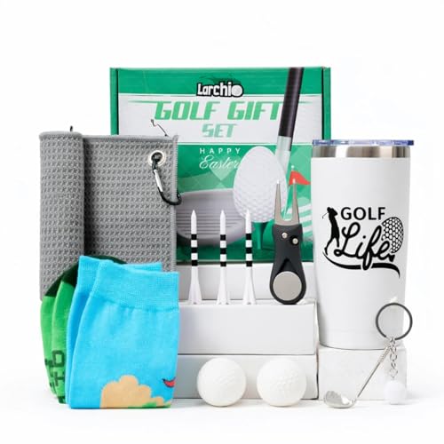 Larchio Golf Easter Gifts For Adult Men Teen Boys, Cool Easter Basket Stuffers With Tumbler Socks, Golf Towels For Husband Boyfriend Dad Son