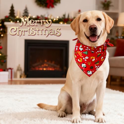 4 Stück Haustier Bandanas,Dreieckstuch,Haustier Dreieck Lätzchen,Halstuch Einstellbare für Hunde Katze,Weihnachten Hund Bandanas,Mit Weihnachtsmann Elchmustern,Weihnachten Haustier Halstuch Deko