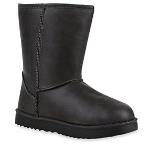 stiefelparadies Schlupfstiefel Damen Zierperlen Stiefel Stiefeletten Warm Gefüttert Schuhe 129551 Grau 37 Flandell