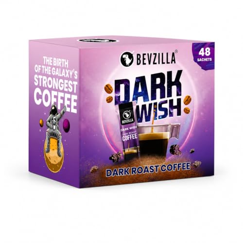 Bevzilla Dark Wish Dark Roast Strong Coffee Powder - 48 Sachets Box | Instant Coffee | Strongest Coffee | Expresso, Cappuccino, Latte | 100% Arabica Coffee | Bold & Intense | Premium Coffee | Makes 48 Cups
