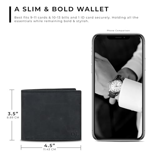 Image of Oak Leathers Leather Wallet for Men - RFID Bifold Wallets with 9 Credit Cards 1 ID Window Slim Minimalist Front Pocket Gift For Men