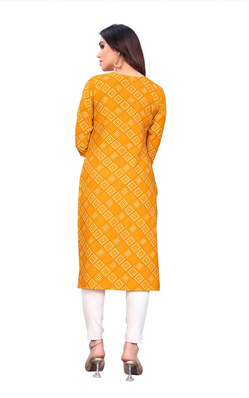 Image of Womens Crepe Kurti | Straight Fit | Knee-Length | Crew Neck | 3 /4 Sleeves | Casual & Office Wear