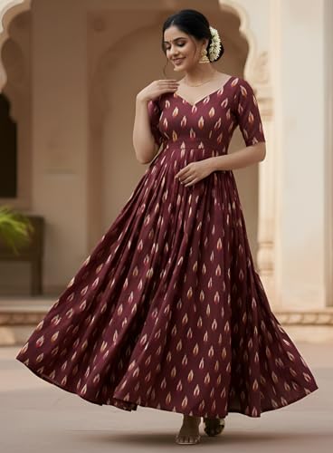 Image of Cotton Pochampally ikat unstitched blouse, Kurthi, long frock fabric material for women (1 meter, 2 meters & 3 meters)