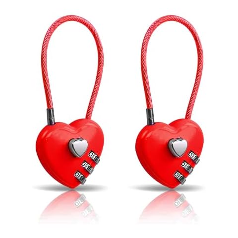YAODHAOD 2 Pack Combination Lock, 3 Digit Heart Shaped Padlock for School Gym Locker, TSA Approved Cable Luggage Locks, Sports Locker Lock, Luggage,Fence,Backpack,Valentine Gift (Red) Cover