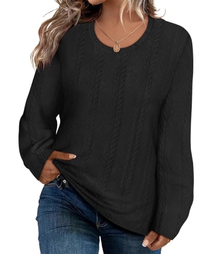 Image of CARCOS Womens Plus Size Tops Basic Fall Cable Knit Sweaters Long Sleeve Shirts Crewneck Lightweight Tunic Tops XL-5XL