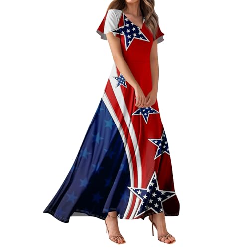 USA Dress Stars Stripe Short Sleeve Independence Day Maternity Graphic Fashion Dressy Patriotic USA Flag 4th of July Outfit Vestidos De Verano para Mujer 2025