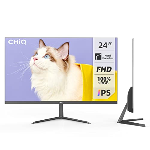 CHiQ 24 Inch FHD Computer Monitor,IPS Panel, 1080p,LED,75Hz,Ultra Slim, Metal Frameless, HDMI,VGA,Audio Output,DP,VESA Mountable,100% sRGB