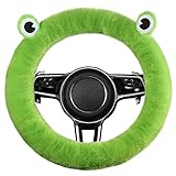 LLB Car Auto Steering Wheel Cover, Cute Style Fluffy Genuine Wool Sheepskin Cover for Women Men Girls, Anti-Slip Universal Fit 13.5-16.5 inches Car Wheel (Frog Prince)