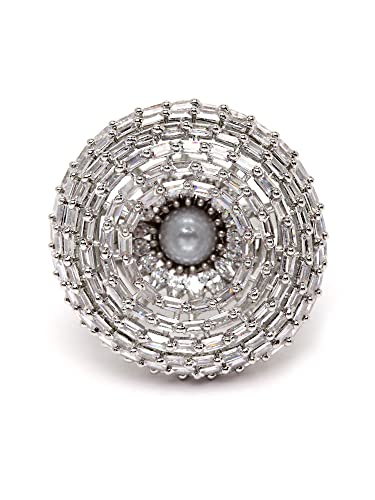 Image of Karatcart Platinum Plated Elegant Austrian Crystal Adjustable Leaf Ring for Women and Girls
