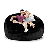 5ft Bean Bag Chair (No Filler), Giant Fur Bean Bag Cover Plush Animal Bean Bag Storage Soft Fluffy Fur Portable Living Room Sofa Bed，Suitable for Different Ages Bean Bag Chair (Black)
