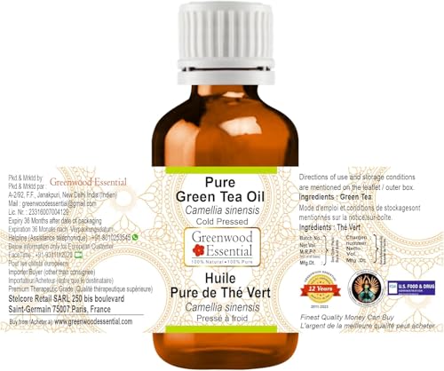 Image of Greenwood Essential Pure Green Tea Oil (Camellia sinensis) | Cold Pressed | Natural | Undiluted | For Diluting Essential Oils | For Skin & Massage | Men & Women | 30ml