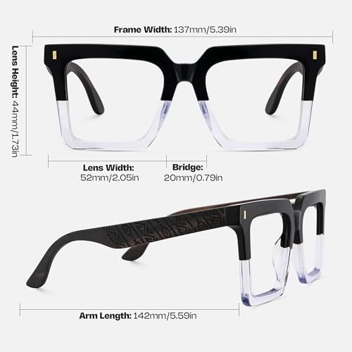 Image of Zeelool Vintage Square Wood Arm Blue Light Blocking Glasses for Men Computer Eyeglasses ZJGX320783-07 Black-crystal