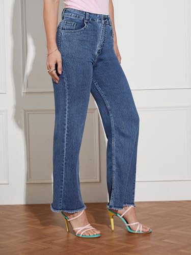 Image of Miss Chase Women's Wide-Leg High-Rise Regular-Length Stretchable Shaping Denim Jeans