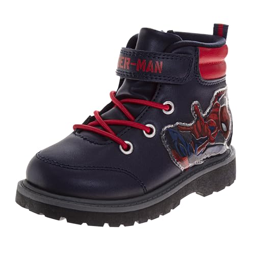 Josmo SpiderMan Boots for Boys MidCalf Zipper and Strap Closure - Spidey Workboot Construction Boot Trekking Walking Hiking Climbing (Sizes: 7-10 Toddler / 11-12 Little Kid)