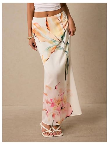 GORGLITTER Women's Floral Maxi Skirt Boho Low Waisted A-Line Bodycon Trendy Long Midi Skirts4