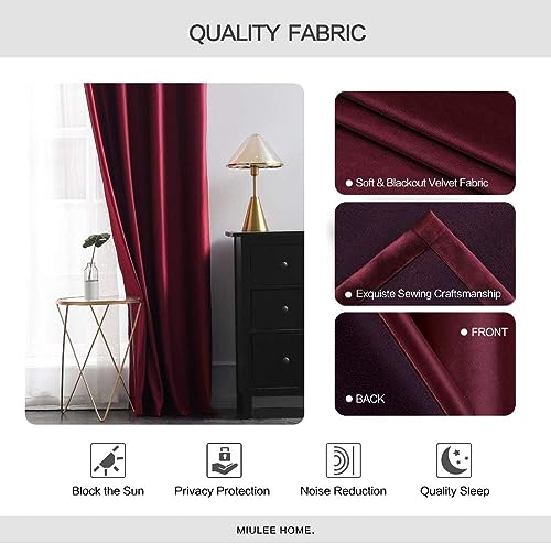 MIULEE Burgundy Red Velvet Curtains for Bedroom 2 Panel Set 88 Inch Drop Curtains - Image 4