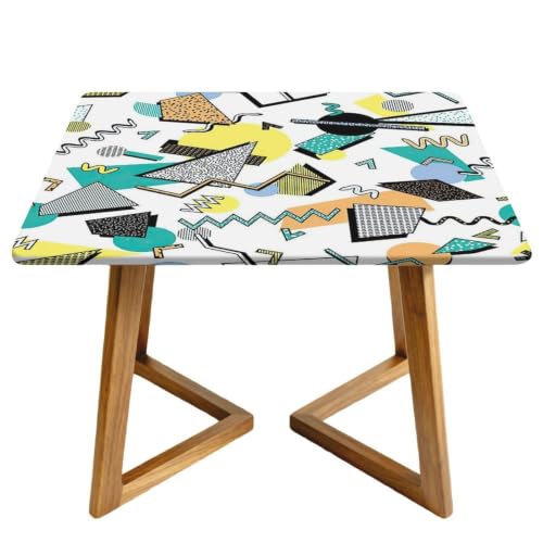 Morbuy Mantel Cuadrado Impermeable Protector Mesa con Borde Elástico, Antimanchas Cubre Encimera Cubierta de Mesa con Estilo Memphis para Cocina Comedor (Verde,100x100cm)