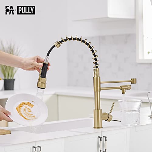 Brushed Gold Kitchen Faucet With Pull Down Sprayer, Single Handle Commercial Brass Kitchen Sink Faucet With 3 Way Drinking Kitchen Faucet, For Water Filtration System Or Pot Filler Faucet In Gold #TOP4