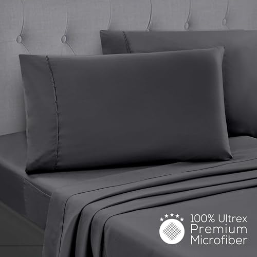 Mueller Luxury 4 Piece Twin Sheets Set - Ultra-Soft 1800 Series, Cooling & Breathable Twin Bed Sheets Sets, Hotel Quality Bedding, Deep Pocket up to 16" - Hypoallergenic, Wrinkle-Resistant, Dark Grey
