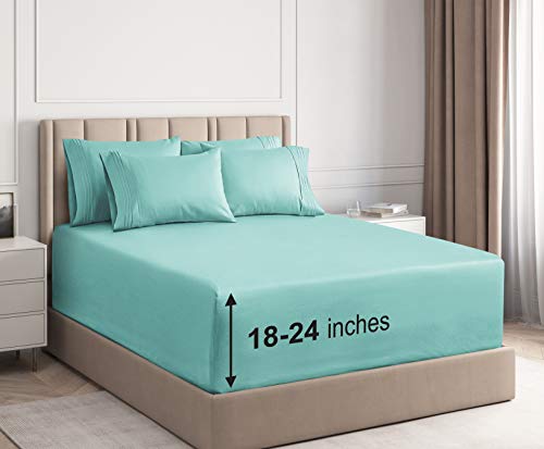 Photo 1 of Extra Deep Pocket Sheets - 6 Piece Sheet Set - King Size Sheets Deep Pocket - Extra Deep Bed Sheets - Deep King Fitted Sheet Set - Super and Ultra Deep Sheets - For Deep Pockets Mattress - Fits Easily