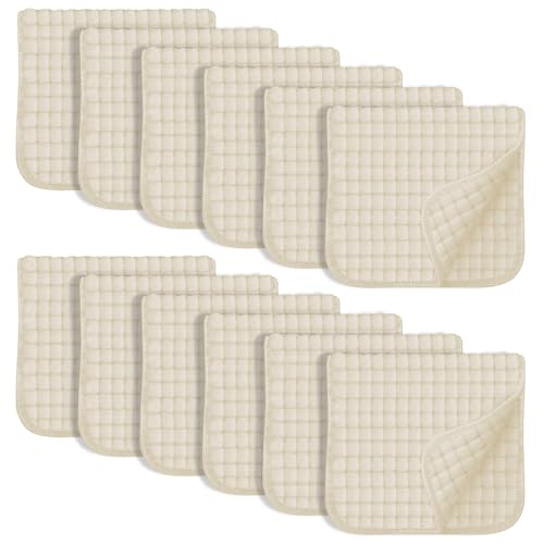 Image of SWEET DOLPHIN 12 Pack Muslin Burp Cloths Large 100% Cotton Hand Washcloths for Baby - Baby Essentials Extra Absorbent and Soft Boys & Girls Milk Spit Up Rags for Newborn Registry - Ivory, 20" X10"