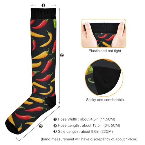 Pigsaly Hot Pepper Chilli Women's Compression Socks Spicy Vegetables Athletic Tube Sock Unisex Casual Knee High Socks Outdoor Sport Socks For Running Hiking Travel3