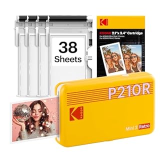 KODAK Mini 2 Retro 2x3 Portable Photo Printer, Bluetooth Smartphone Printer for iPhone & Android, Instant Color Prints, 4PASS Dye Sublimation (Yellow, 38 Sheets)
