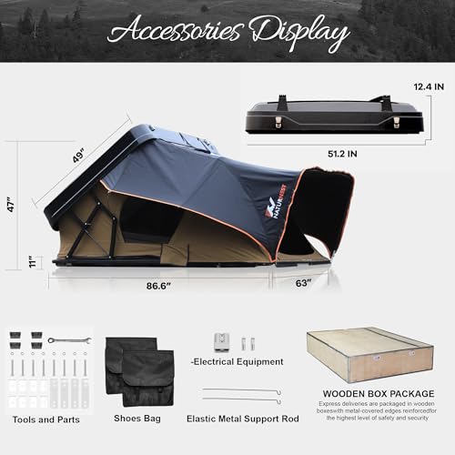 Naturnest Hard Shell Roof Tent, Hardshell Rooftop Tent Raised Interior Space Design for 2-3 People, Simple to Set Up, Great for All Weather Suitable for Jeep Wrangler Pickup Vans
