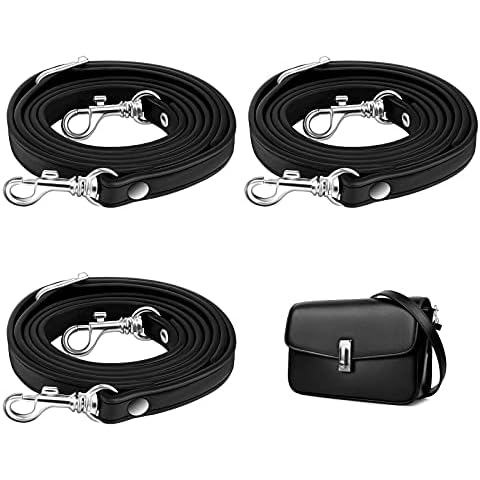 Leather Bag Straps 3 PCS Adjustable Bag Strap Black Universal PU Leather Shoulder Bag Strap Replacement with Metal Swivel Hooks for Handbag Shoulder Bag Crossbody Bag Cover