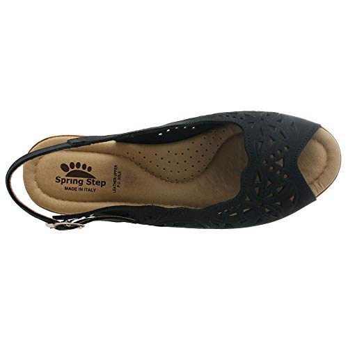 Spring Step Orella Slingback Sandals for Women - Leather Sandals with Adjustable Straps - Women's Sandals with Geometric Laser-Cut Detail - Black Nubuck EU 40 / US 92