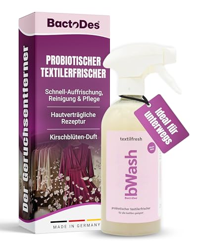 BactoDes bWash Textilerfrischer Kirschblüte Ready 500ml I Gebrauchsfertiger probiotischer Frische-Spray I Tiefenwirksamer Geruchsentferner für Kleidung & Textilien I Ideal für unterwegs