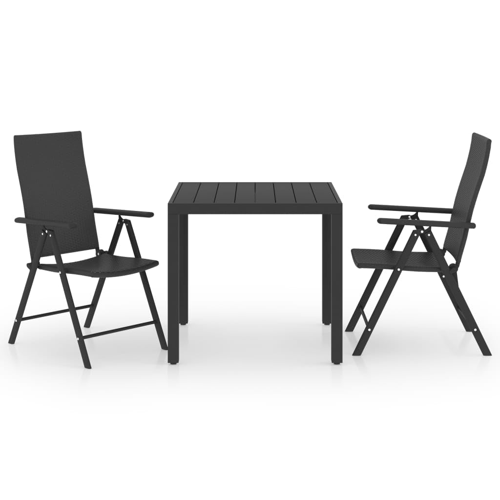 Salon de jardin 3 pièces noir en rotin PE table WPC et cadre aluminium