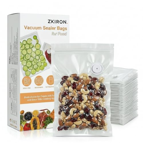 Image of ZKIRON Small Reusable Vacuum Sealer Bags for Food, 20 Pack | 7 x 10 in, BPA-Free, Leakproof Double Zipper, Lunch Size, Freezer, Microwave & Sous Vide, Fits Most Vacuum Sealers