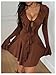 GORGLITTER Women's Bell Long Sleeve Ruffle Mini Dress Y2k Tie Front Deep V Neck A Line Dresses Brown Small
