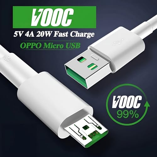 Image of 20W Micro USB Vooc Android Pin Fast Charging Data Cable for Oppo F11 /F11 Pro /F9 /F9 pro Support Realme Vooc 3 Pro /3 /3i /2 Pro /2 /Narzo 10 /10A /C1 /C2 /C3 Fast Sync Smartphone Cellular Mobile Cabel, White