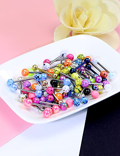 Vsnnsns 24 Pairs 14G Tongue Rings Nipple Piercing Jewelry Surgical Steel Straight Barbell Tongue Rings Glow in Dark Nipple Piercing Jewelry for Women Men 14 Gauge 14MM 16MM4