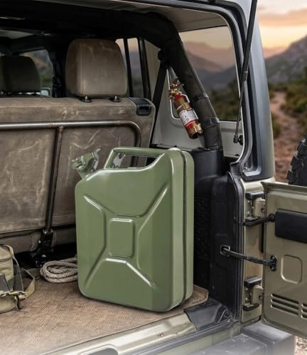 Image of SC Motors Jerry Can, 20 Litres, Metal, Green, Fuel Container with Lockable Airtight Seal PESO Approved
