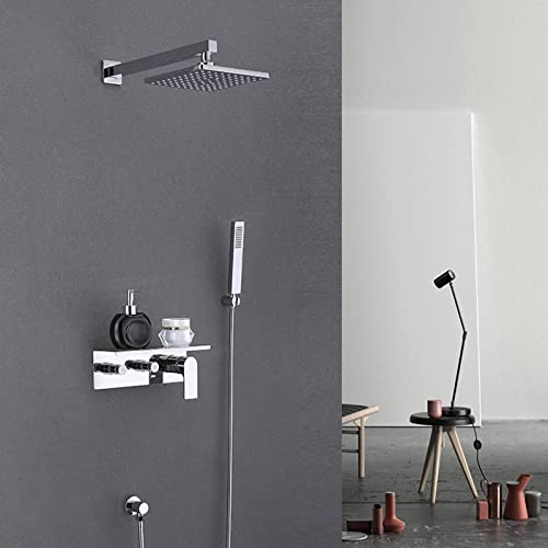 LISHEUK Mitigeur de Douche encastré 2 Voies Eau Chaude/Froide, pommeau de Douche carré à Effet Pluie, Montage Mural, Ensemble de mitigeur de Douche pour Salle de Bain, 10 po (A