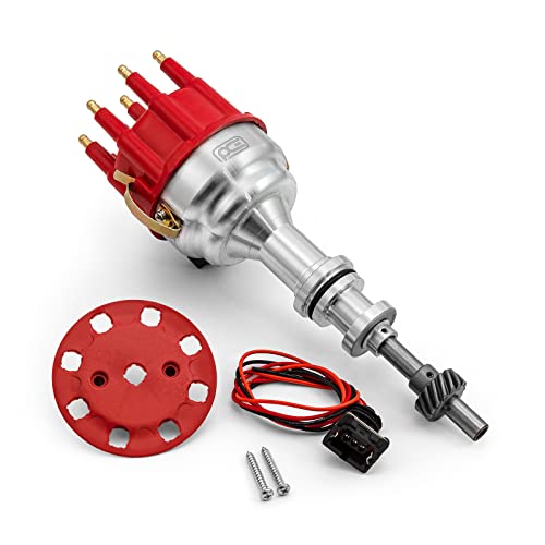 Speedmaster PCE376.1225.01 Compatible with Ford 351W Windsor 8020 Series Pro Billet Ready to Run Distributor [Red]