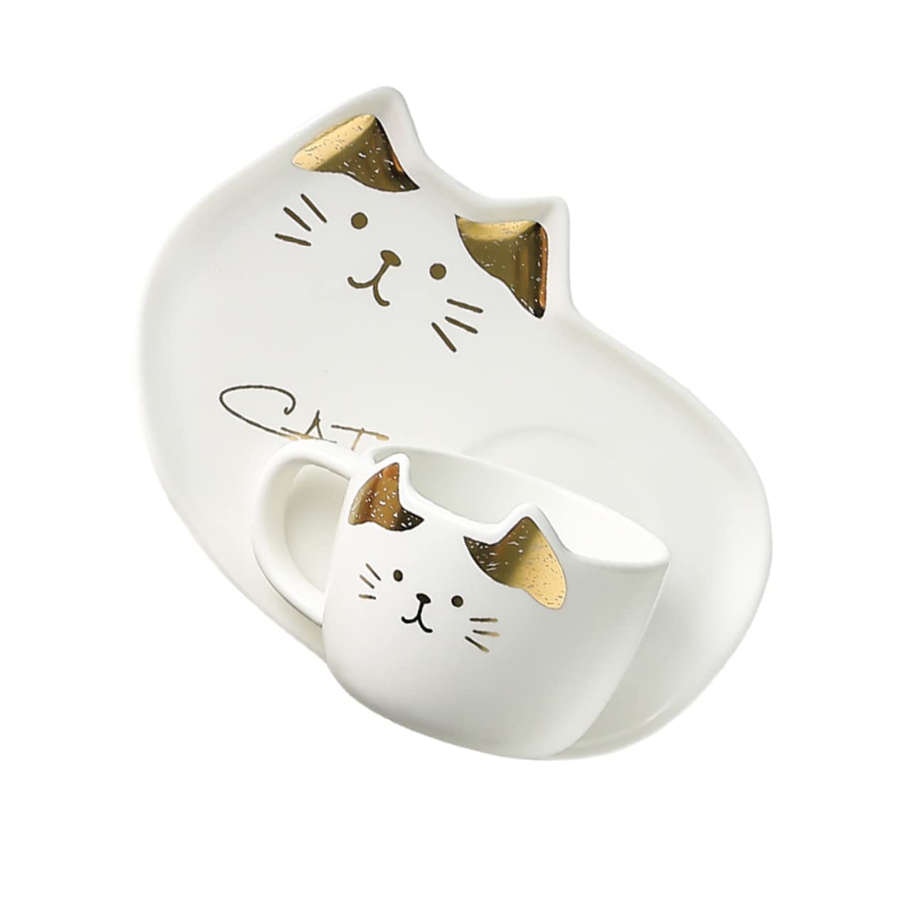 Tasse et soucoupe en céramique blanche 200ml chat moderne HEMOTON