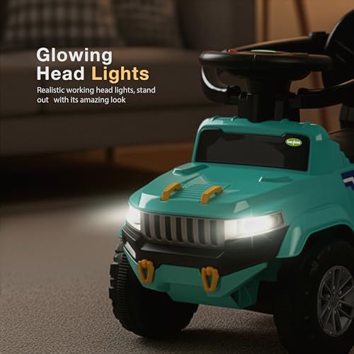 Image of Baybee Speedy Pro Ride on Cars for Kids | Portable Baby Push Rideons with Parental Handle & Safety Guardrail | Kids Car with LED Lights, Music & Backrest | Ride on Car for Baby 1-3 Years (Green)