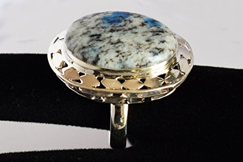 Bague argent 925 jaspe bleu cabochon rectangulaire taille 65
