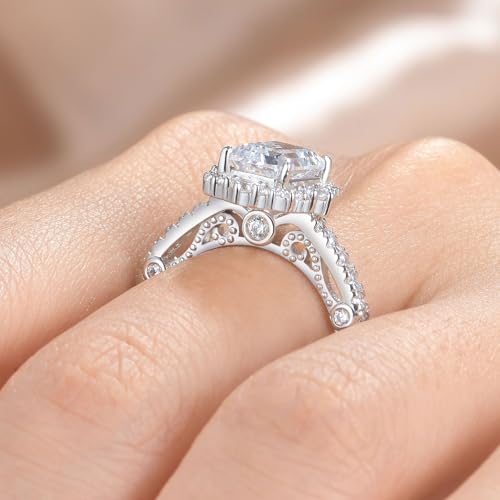Wuziwen Emerald Cut Engagement Rings for Women Vintage Wedding Ring Cubic Zirconia 925 Sterling Silver Solitaire3
